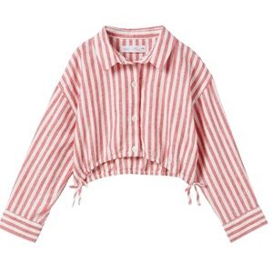 ZARA Girls Linen Blend Striped Crop Shirt | Size 13-14